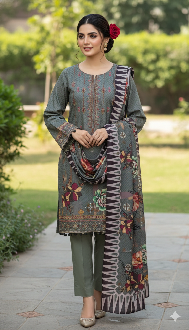 Unstitched 3 Piece Winter Collection-PREMIUM KHADDAR