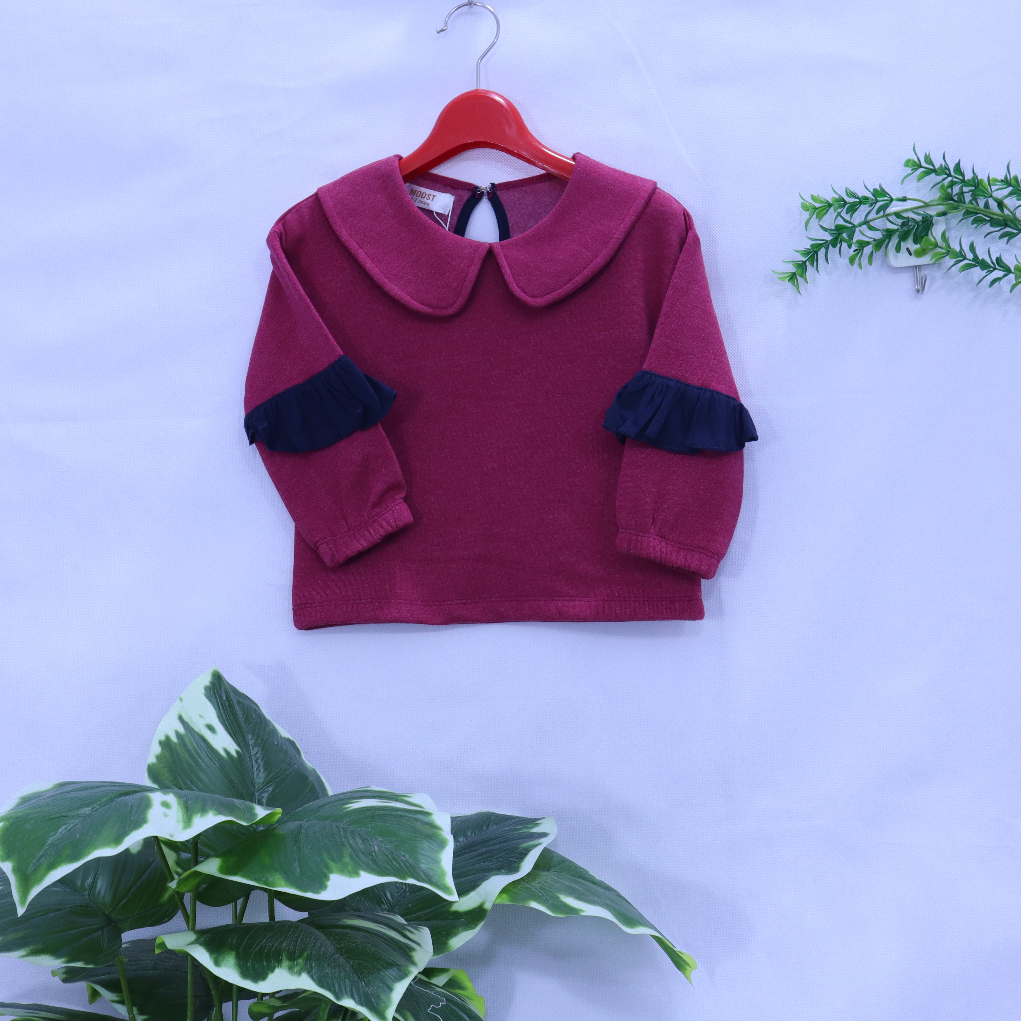 Cozy Chic Girl's Top: Berry Peter Pan Collar Sweater MODST Online Store