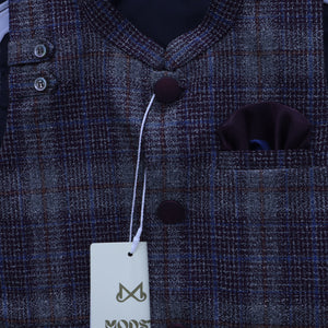 Miniature Nawab: Black Kurta & Plaid Waistcoat Set MODST Online Store