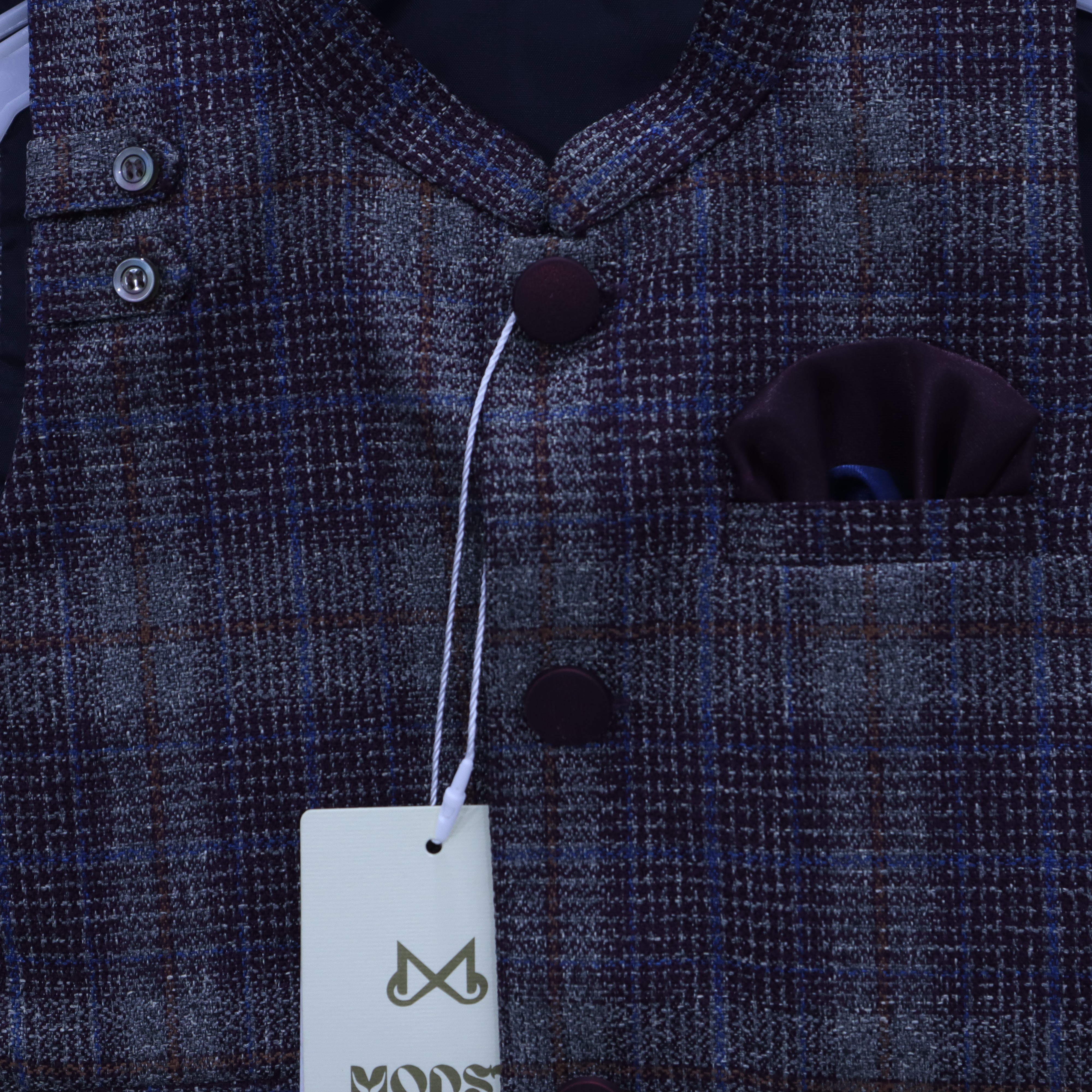 Miniature Nawab: Black Kurta & Plaid Waistcoat Set MODST Online Store