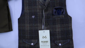 Miniature Nawab: Green Kurta & Plaid Waistcoat Set MODST Online Store