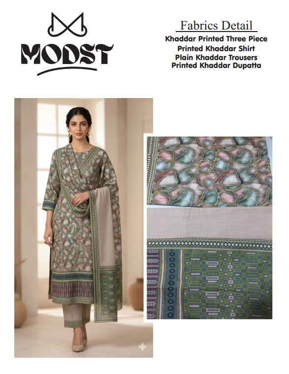 Unstitched 3 Piece Winter Collection-PREMIUM KHADDAR