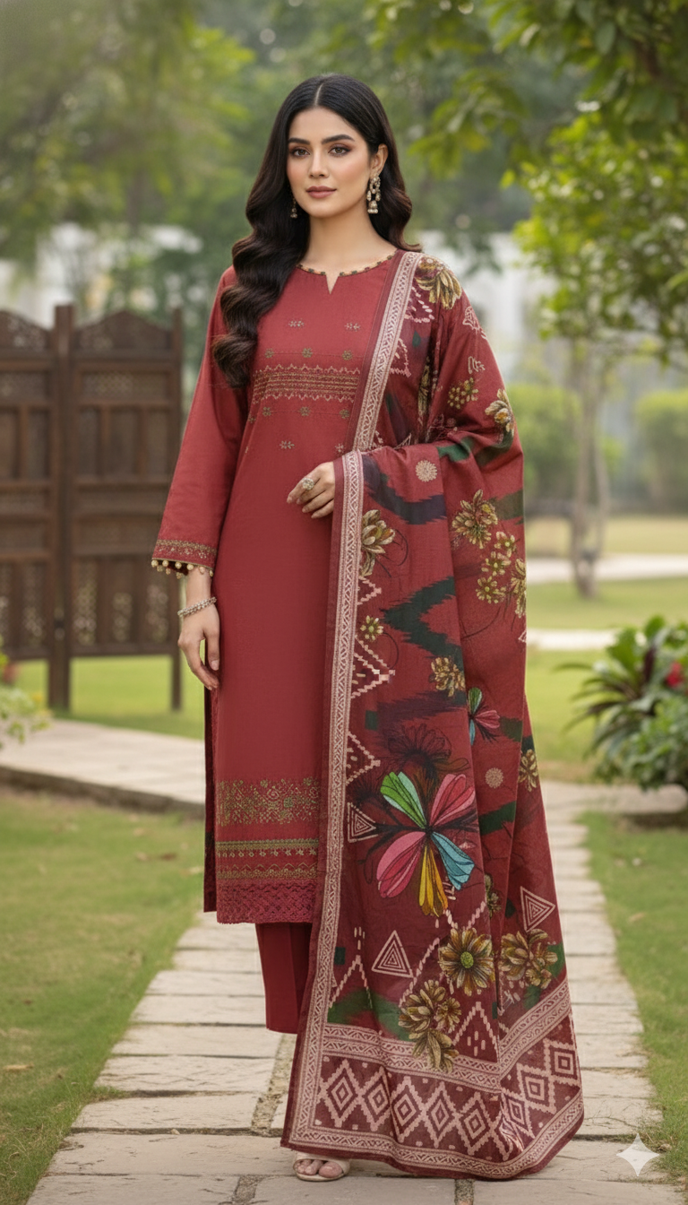 Unstitched 3 Piece Winter Collection-PREMIUM KHADDAR