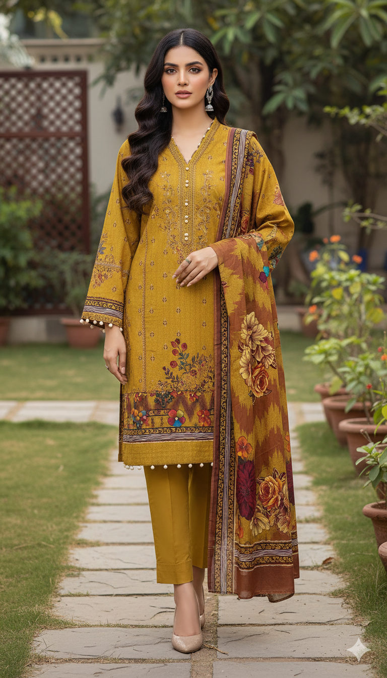 Unstitched 3 Piece Winter Collection-PREMIUM KHADDAR