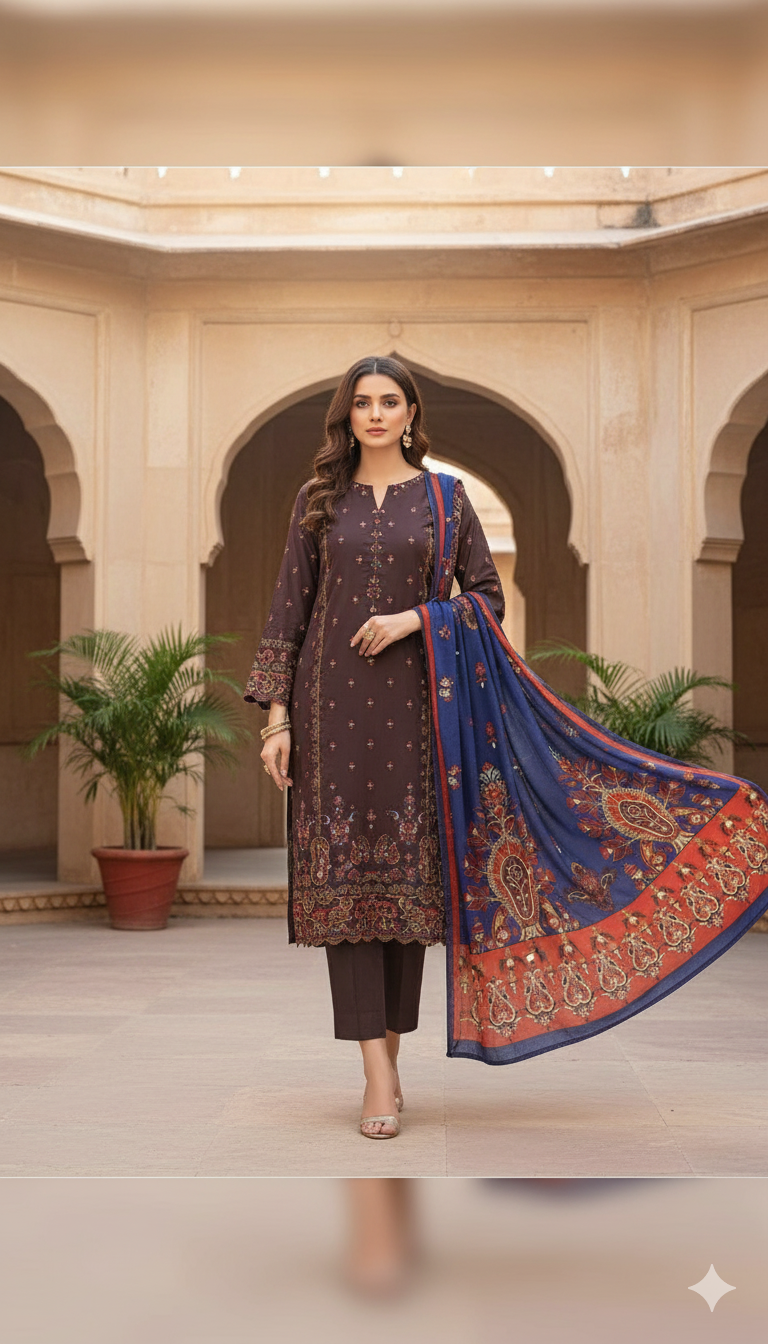 Unstitched 3 Piece Winter Collection-PREMIUM KHADDAR