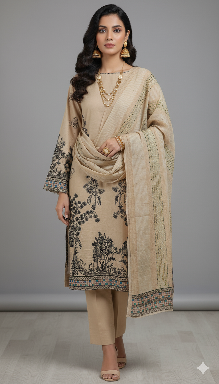 Unstitched 3 Piece Winter Collection-PREMIUM KHADDAR