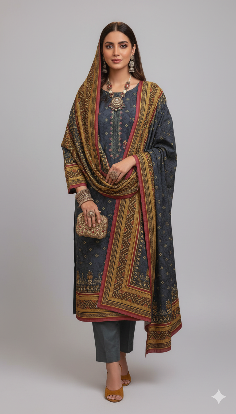 Unstitched 3 Piece Winter Collection-PREMIUM KHADDAR