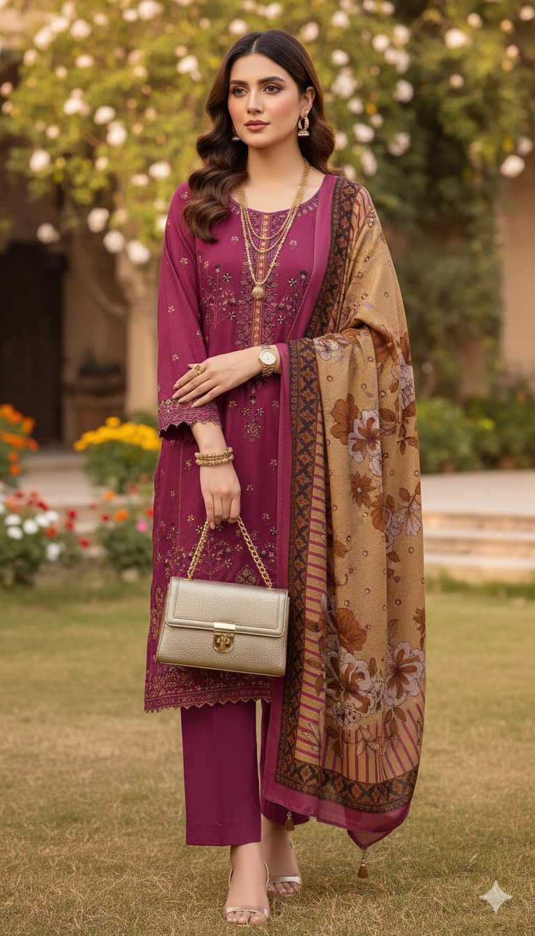 Unstitched 3 Piece Winter Collection-PREMIUM KHADDAR