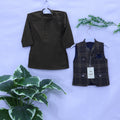 Miniature Nawab: Green Kurta & Plaid Waistcoat Set MODST Online Store